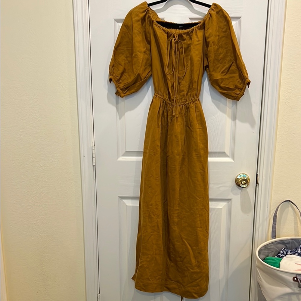 Topshop Brown Puff Sleeve Maxi Sundress